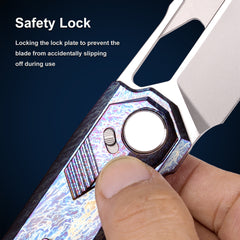 REMETTE RT-Peregrine Falcon Knife Innovative Button Lock Structure Design Thunder Lightn Textures Titanium Handle M390 Knives RTT1-TX with Safety Lock