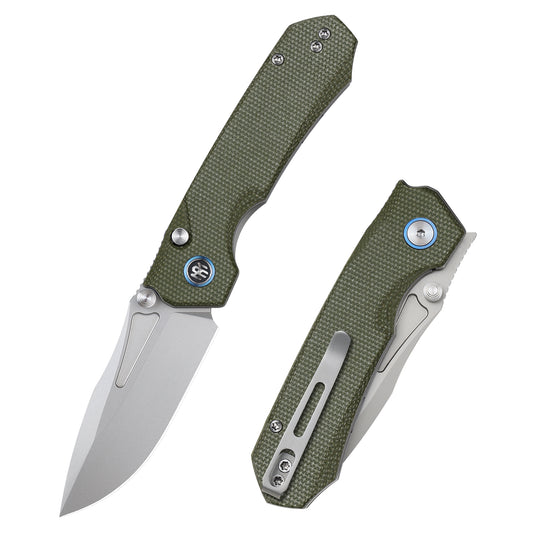 REMETTE Button+Liner Lock EDC Knife Folding Pocket Outdoor Survival EDC Knife Hand Lapping 14C28N Blade Military Green Micarta Handle Rhino-MC25A