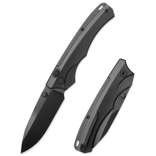 REMETTE Titanium Pocket Knife WD107 Series, EDC Button Lock Knife, DLC M390 Blade, Men Women Daily Carry Lightweight Folding Knife, Sharp Fishing Camping Knives (Black/DLC)