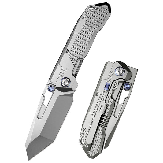 REMETTE RT-Cool Leopard Knife Innovative Button Frame Lock M390 Blade Titanium Handle Outdoor Camping Knives RTKS-T