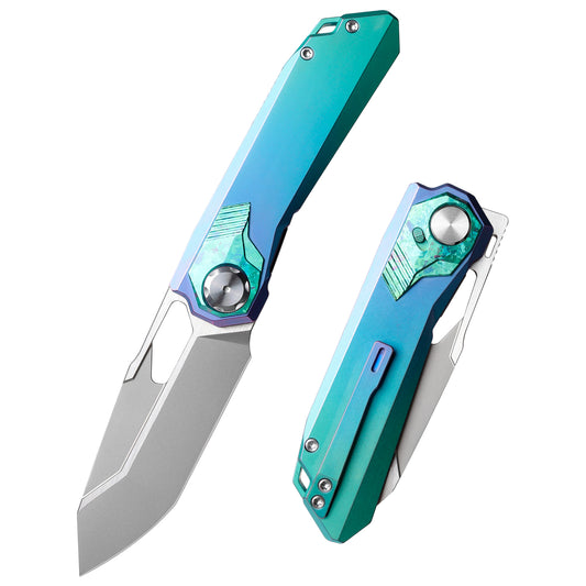 REMETTE RT-Peregrine Falcon Folding Pocket Knife Innovative Button Liner Lock Structure Design Vanax Steel Blade Titanium Handle Knives RTT1-VNC with Safety Lock