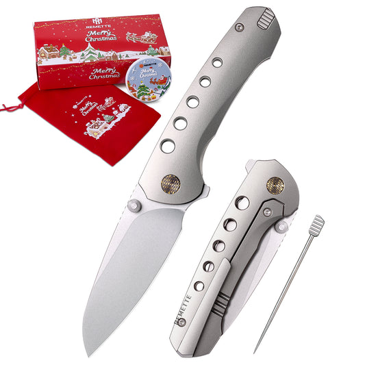 REMETTE RT-BEE-T Titanium M390 Knife Outdoor Folding Pocket EDC Knives with Fruit Food Fork Toothpick (Blade with logo)