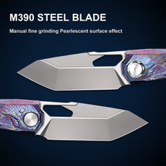 REMETTE RT-Peregrine Falcon Knife Innovative Button Lock Structure Design Thunder Lightn Textures Titanium Handle M390 Knives RTT1-TX with Safety Lock