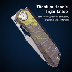 REMETTE RT-Peregrine Falcon Knife Innovative Button Lock Structure Design Thunder Lightn Textures Titanium Handle M390 Knives RTT1-CX with Safety Lock