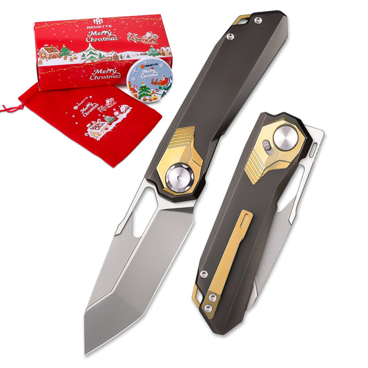 REMETTE RT-Peregrine Falcon Folding Pocket Knife Innovative Button Lock Structure Design M390 Blade Titanium Handle Knives RTT1-BX with Safety Lock