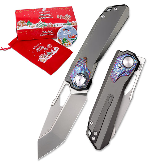 REMETTE RT-Peregrine Falcon Folding Pocket Knife Innovative Button Lock Structure Design M390 Blade Titanium Handle Knives RTT1-TGX with Safety Lock