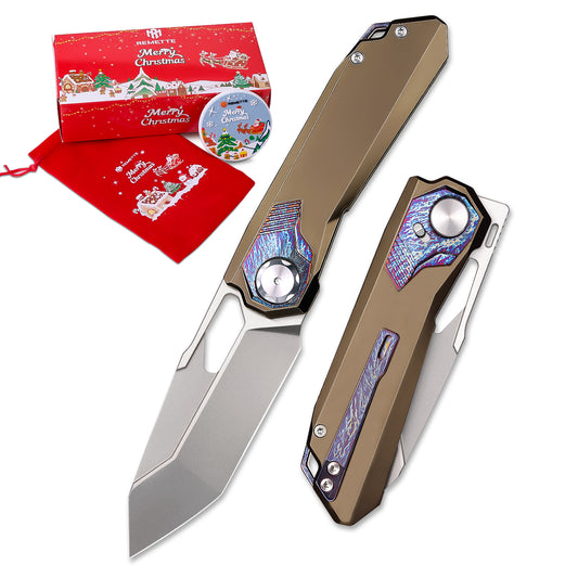REMETTE RT-Peregrine Falcon Folding Pocket Knife Innovative Button Lock Structure Design M390 Blade Titanium Handle Knives RTT1-BGX with Safety Lock