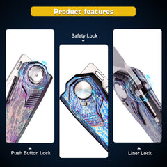 REMETTE RT-Peregrine Falcon Knife Innovative Button Lock Structure Design Thunder Lightn Textures Titanium Handle M390 Knives RTT1-TX with Safety Lock