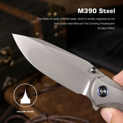 REMETTE RT-Cool Whale Knife M390 Blade Titanium Handle Folding Pocket Outdoor Camping EDC Knife RTCL-T1