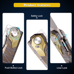 REMETTE RT-Peregrine Falcon Knife Innovative Button Lock Structure Design Thunder Lightn Textures Titanium Handle M390 Knives RTT1-CX with Safety Lock