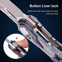 REMETTE RT-Peregrine Falcon Knife Innovative Button Lock Structure Design Thunder Lightn Textures Titanium Handle M390 Knives RTT1-TX with Safety Lock