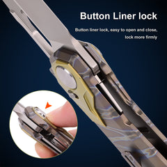 REMETTE RT-Peregrine Falcon Knife Innovative Button Lock Structure Design Thunder Lightn Textures Titanium Handle M390 Knives RTT1-CX with Safety Lock