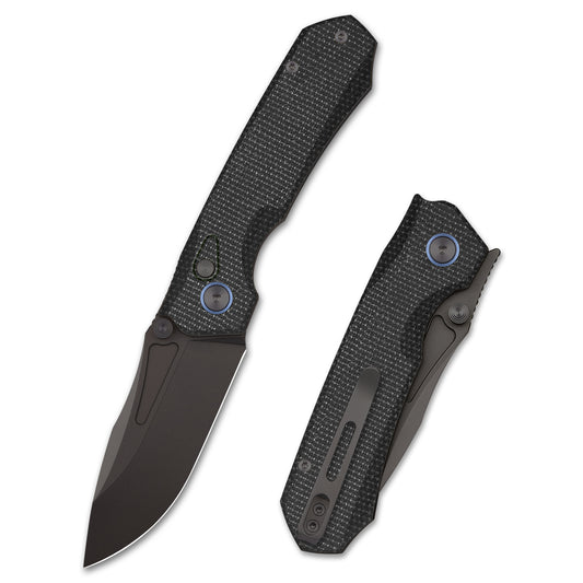 REMETTE Button Lock Folding Pocket Knife Outdoor Survival EDC Knife Hand Lapping 14C28N Blade Black Non-slip Handle Micarta Knife Rhino-MC319B