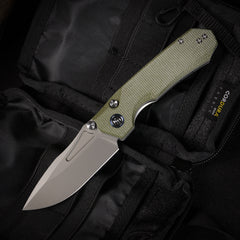 REMETTE Button+Liner Lock EDC Knife Folding Pocket Outdoor Survival EDC Knife Hand Lapping 14C28N Blade Military Green Micarta Handle Rhino-MC25A