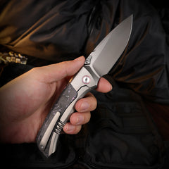 REMETTE RT-Steed Innovative Button Frame Lock M390 Blade Titanium Carbon Fiber Handle  Folding Pocket Knife RTWS-TP