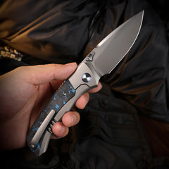 REMETTE RT-Steed Innovative Button Frame Lock M390 Blade Titanium Carbon Fiber Handle  Folding Pocket Knife RTWS-TB