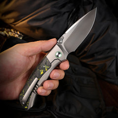 REMETTE RT-Steed Innovative Button Frame Lock M390 Blade Titanium Carbon Fiber Handle  Folding Pocket Knife RTWS-TY