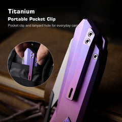 REMETTE RT-Peregrine Falcon Folding Pocket Knife Innovative Button Liner Lock Structure Design Vanax Steel Blade Titanium Handle Knives RTT1-VND with Safety Lock