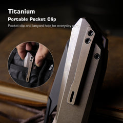 REMETTE RT-Peregrine Falcon Folding Pocket Knife Innovative Button Liner Lock Structure Design Vanax Steel Blade Titanium Handle Knives RTT1-VNA with Safety Lock