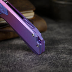 REMETTE RT-Peregrine Falcon Folding Pocket Knife Innovative Button Liner Lock Structure Design Vanax Steel Blade Titanium Handle Knives RTT1-VND with Safety Lock