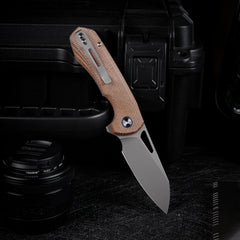 REMETTE RT-Camel Knife Button Liner Lock 14C28N Blade Micarta Handle Outdoor Camping Knives RTCMLF