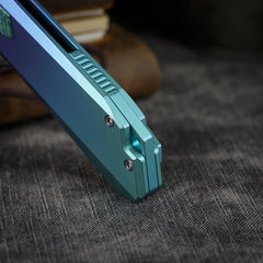 REMETTE RT-Peregrine Falcon Folding Pocket Knife Innovative Button Liner Lock Structure Design Vanax Steel Blade Titanium Handle Knives RTT1-VNC with Safety Lock