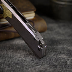 REMETTE RT-Peregrine Falcon Folding Pocket Knife Innovative Button Liner Lock Structure Design Vanax Steel Blade Titanium Handle Knives RTT1-VNA with Safety Lock