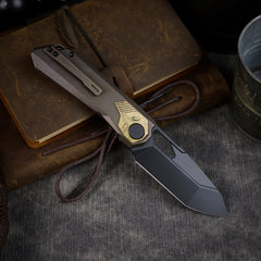 REMETTE RT-Peregrine Falcon Folding Pocket Knife Innovative Button Liner Lock Structure Design Vanax Steel Blade Titanium Handle Knives RTT1-VNA with Safety Lock