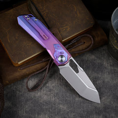 REMETTE RT-Peregrine Falcon Folding Pocket Knife Innovative Button Liner Lock Structure Design Vanax Steel Blade Titanium Handle Knives RTT1-VND with Safety Lock