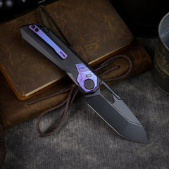 REMETTE RT-Peregrine Falcon Folding Pocket Knife Innovative Button Liner Lock Structure Design Vanax Steel Blade Titanium Handle Knives RTT1-VNB with Safety Lock