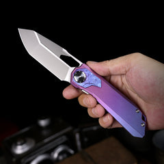 REMETTE RT-Peregrine Falcon Folding Pocket Knife Innovative Button Liner Lock Structure Design Vanax Steel Blade Titanium Handle Knives RTT1-VND with Safety Lock