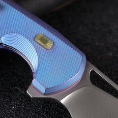 REMETTE RT-Camel Knife Screwless Exterior Button Liner Lock M390 Blade Titanium Handle Knives Blue RTCMLT3