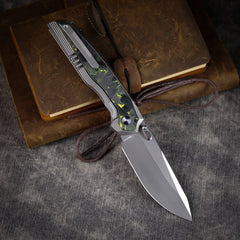 REMETTE RT-ONE Knife Button+Frame Lock M390 Blade Integrated Titanium+Carbon Fiber Handle Outdoor Camping Knives RT ONEA4