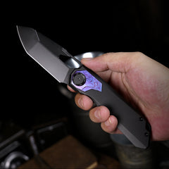 REMETTE RT-Peregrine Falcon Folding Pocket Knife Innovative Button Liner Lock Structure Design Vanax Steel Blade Titanium Handle Knives RTT1-VNB with Safety Lock