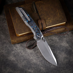 REMETTE RT-ONE Knife Button+Frame Lock M390 Blade Integrated Titanium+Carbon Fiber Handle Folding Pocket Knives RT ONEA2
