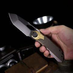 REMETTE RT-Peregrine Falcon Folding Pocket Knife Innovative Button Liner Lock Structure Design Vanax Steel Blade Titanium Handle Knives RTT1-VNA with Safety Lock