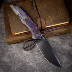 REMETTE RT-ONE Knife Button+Frame Lock M390 Blade Integrated Titanium+Timascus Handle Outdoor Camping Knives RT ONEA1
