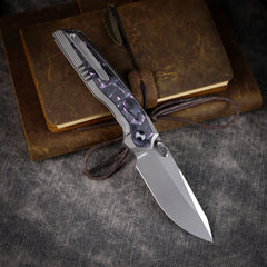 REMETTE RT-ONE Knife Button+Frame Lock M390 Blade Integrated Titanium+Carbon Fiber Handle Outdoor Camping Knives RT ONEA3