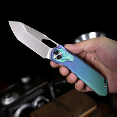REMETTE RT-Peregrine Falcon Folding Pocket Knife Innovative Button Liner Lock Structure Design Vanax Steel Blade Titanium Handle Knives RTT1-VNC with Safety Lock