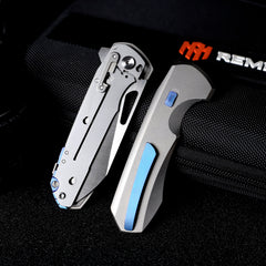 REMETTE RT-Camel Knife Screwless Exterior Button Liner Lock M390 Blade Titanium Handle Knives Titanium Gray RTCMLT2