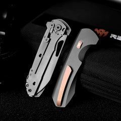 REMETTE RT-Camel Knife Screwless Exterior Button Liner Lock M390 Blade Titanium Handle Knives Titanium Gray Black RTCMLT1