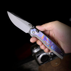 REMETTE RT-ONE Knife Button+Frame Lock M390 Blade Integrated Titanium+Timascus Handle Outdoor Camping Knives RT ONEA1