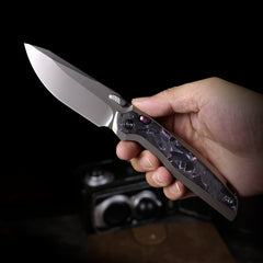 REMETTE RT-ONE Knife Button+Frame Lock M390 Blade Integrated Titanium+Carbon Fiber Handle Outdoor Camping Knives RT ONEA3