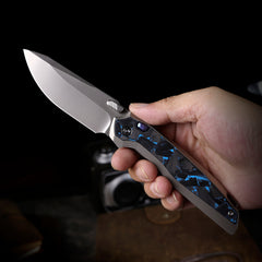 REMETTE RT-ONE Knife Button+Frame Lock M390 Blade Integrated Titanium+Carbon Fiber Handle Folding Pocket Knives RT ONEA2