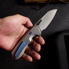 REMETTE RT-Camel Knife Screwless Exterior Button Liner Lock M390 Blade Titanium Handle Knives Titanium Gray RTCMLT2