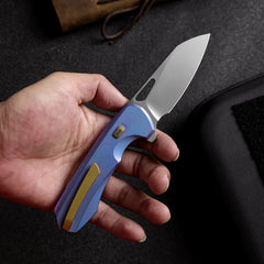 REMETTE RT-Camel Knife Screwless Exterior Button Liner Lock M390 Blade Titanium Handle Knives Blue RTCMLT3