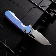REMETTE RT-Camel Knife Screwless Exterior Button Liner Lock M390 Blade Titanium Handle Knives Blue RTCMLT3
