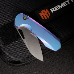 REMETTE RT-Camel Knife Screwless Exterior Button Liner Lock M390 Blade Titanium Handle Knives Blue RTCMLT3