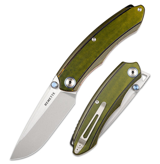REMETTE 14C28N Blade Folding Pocket Knife Green G10 Handle EDC Knife Thumb Studs Opener Outdoor Camping Hiking Knife