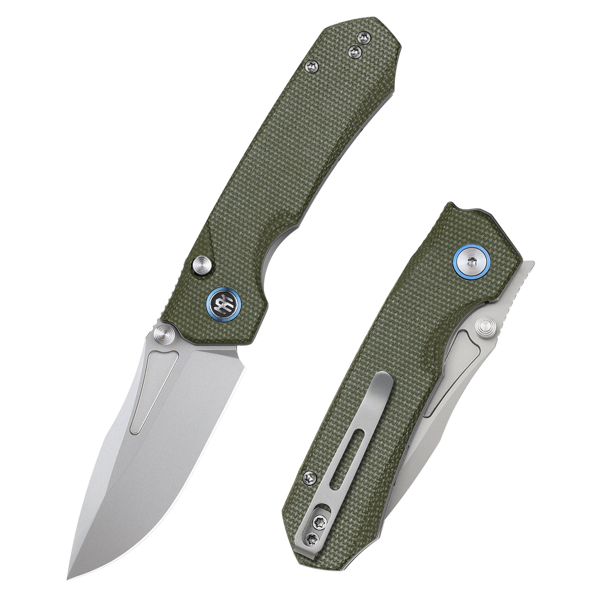 REMETTE Button+Liner Lock EDC Knife Folding Pocket Outdoor Survival EDC Knife Hand Lapping 14C28N Blade Military Green Micarta Handle Rhino-MC25A